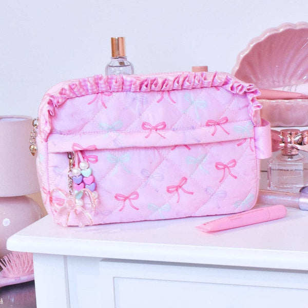 quilted bow cosmetic bag