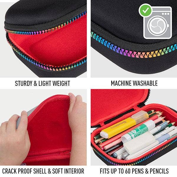 zipit black and rainbow pencil case