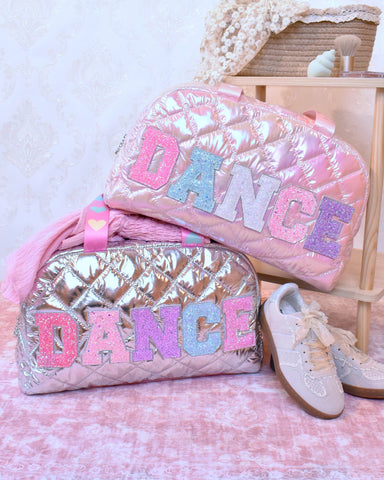 dance metallic quilted medium duffle bag - silver