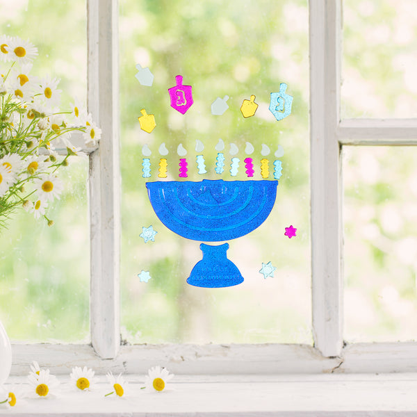 menorah glitter window gel decoration
