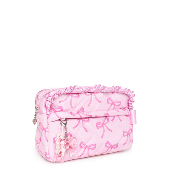 quilted bow pouch with charm (pink)
