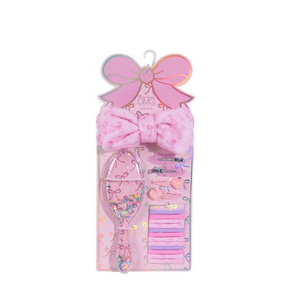 pink bow printed spa set