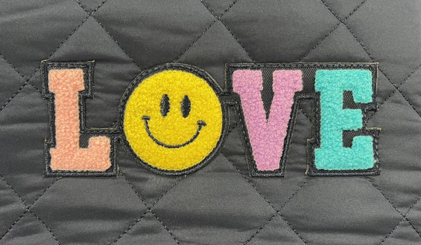 puffer backpack with love patch
