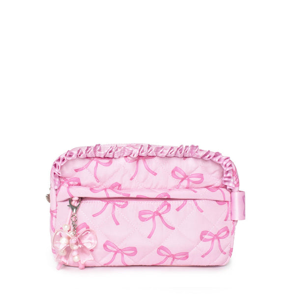 quilted bow pouch with charm (pink)