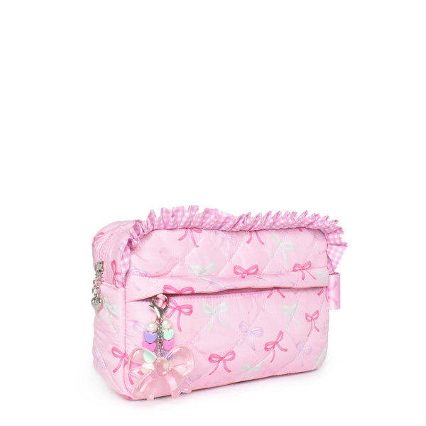 quilted bow cosmetic bag