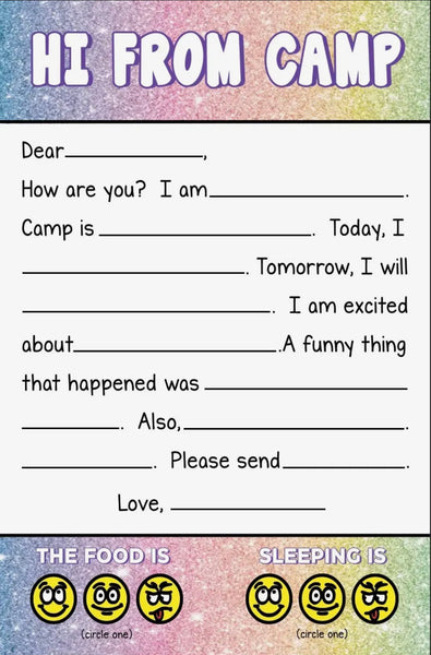 camp fill in stationery