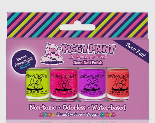 piggy paint kid’s polish box set - neon or rainbow