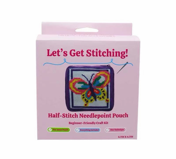 half stitch needlepoint pouch - heart or butterfly