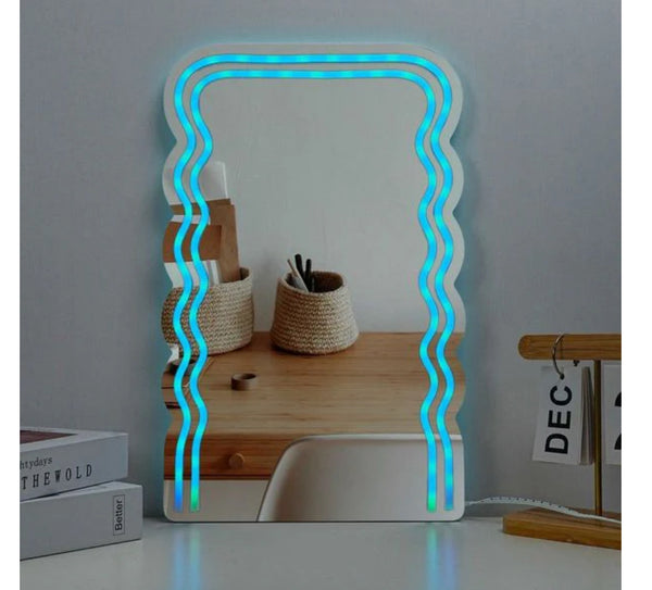 wave mirror with multicolor lights