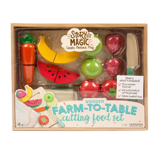 wooden farm to table cutting food set