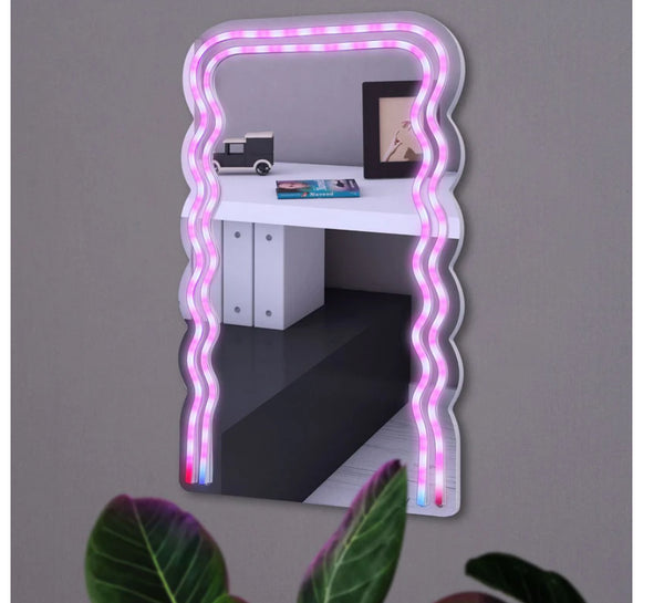 wave mirror with multicolor lights