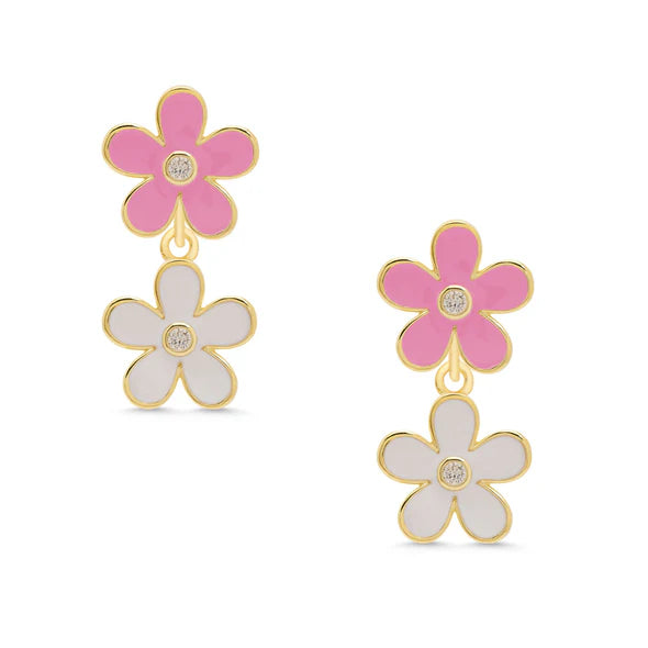 double flower cz dangle earrings