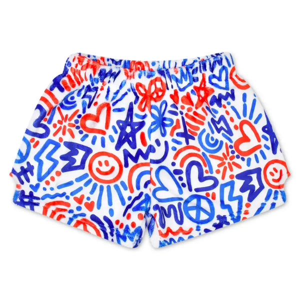 corey paige red white and blue fuzzie shorts