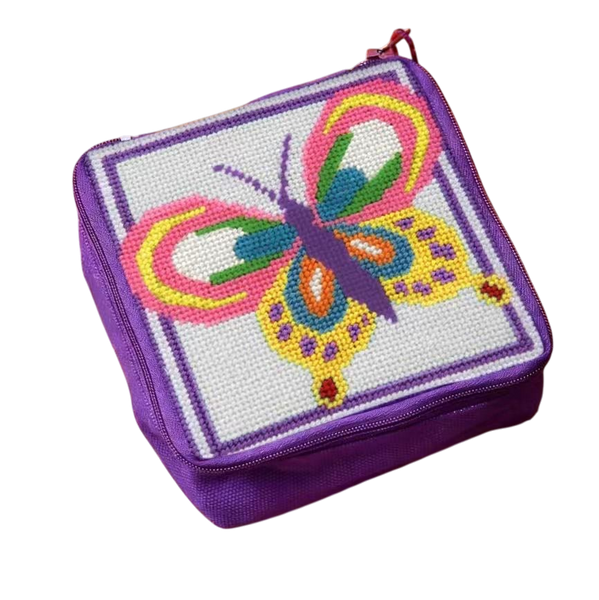 half stitch needlepoint pouch - heart or butterfly