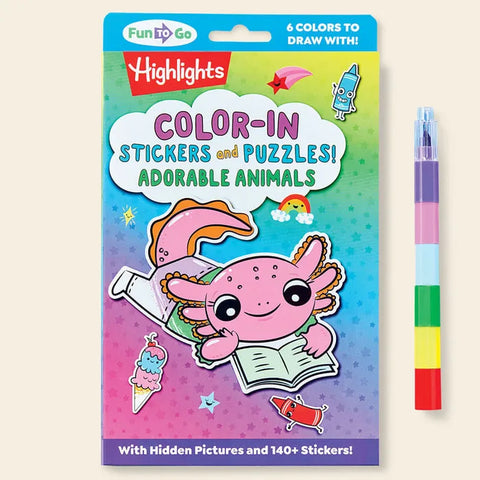 color in stickers and puzzles - adorable animals