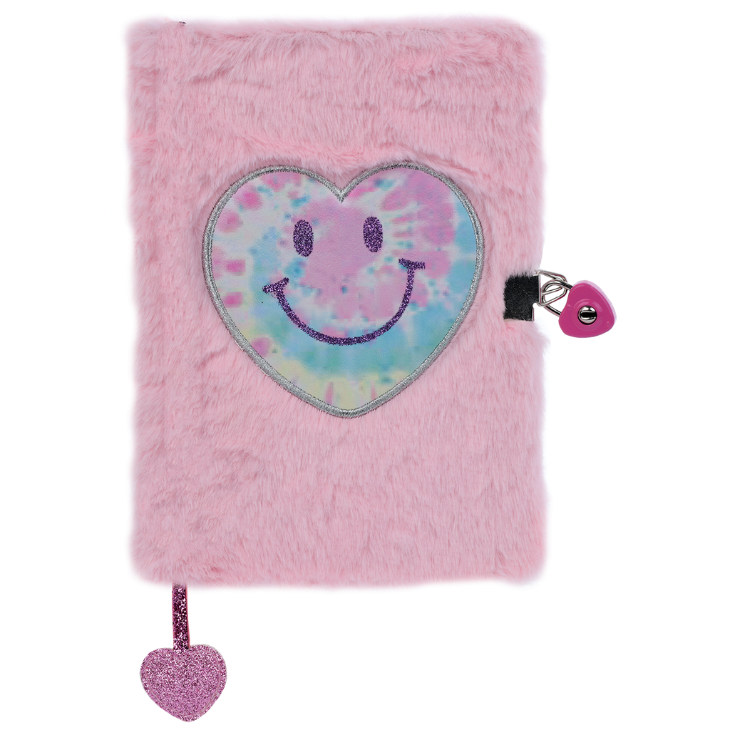 heart tie dye lock and key furry journal