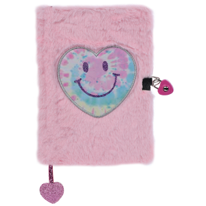 heart tie dye lock and key furry journal