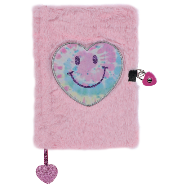 heart tie dye lock and key furry journal