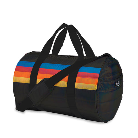 duffle bag - black puffer retro stripe