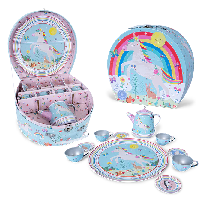 11 piece tin rainbow unicorn tea set