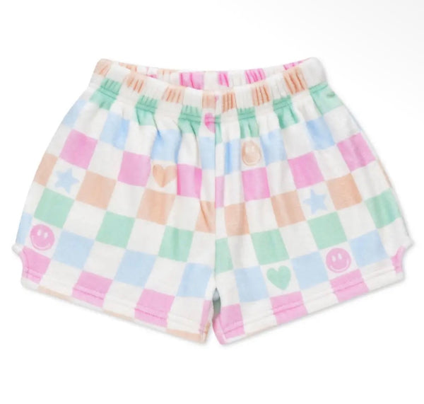 pretty smile check fuzzie shorts