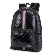 black puffer backpack - rainbow track straps