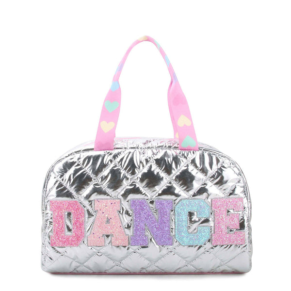 dance metallic quilted medium duffle bag - silver