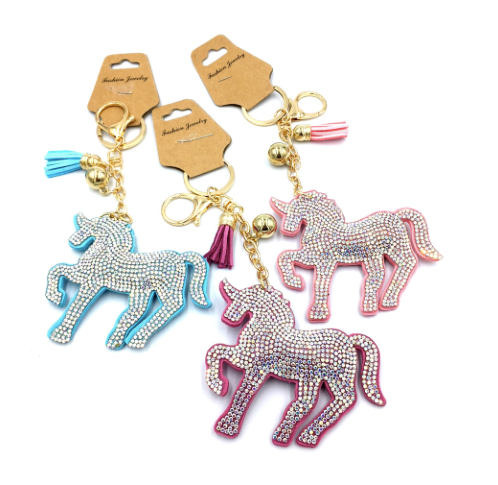 rhinestone keychain - dog, unicorn, bear