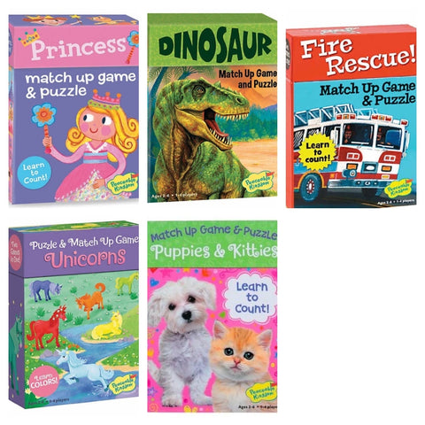 match up game and puzzle - unicorns, dinosaur, puppies and kitties, ocean, trucks
