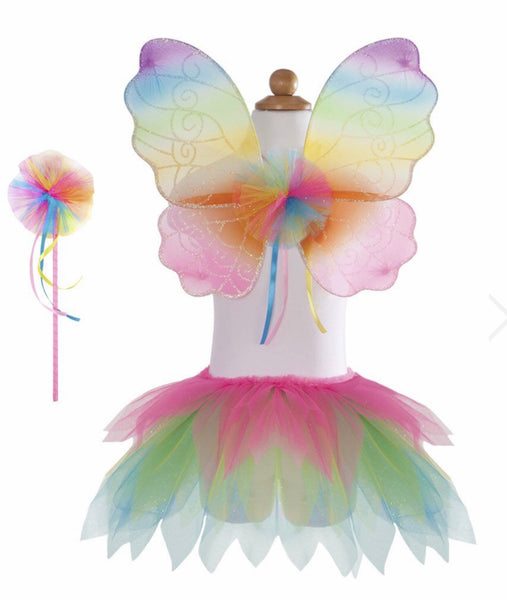 neon rainbow skirt with wings and wand