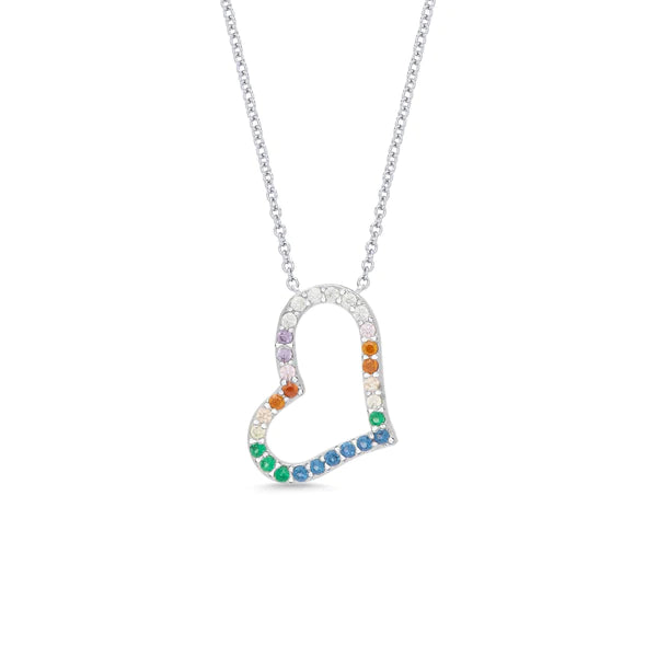 rainbow heart cz necklace