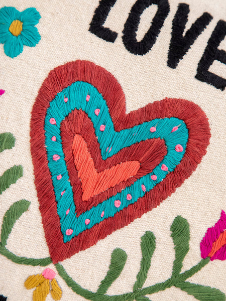 hand embroidered pillow love peace