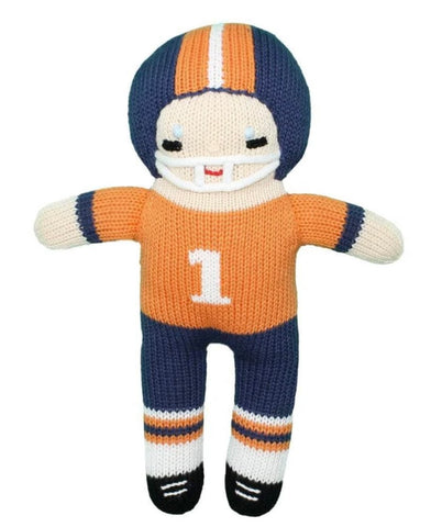 football player knit doll orange/navy 12”