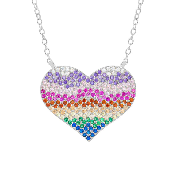 rainbow heart cz necklace