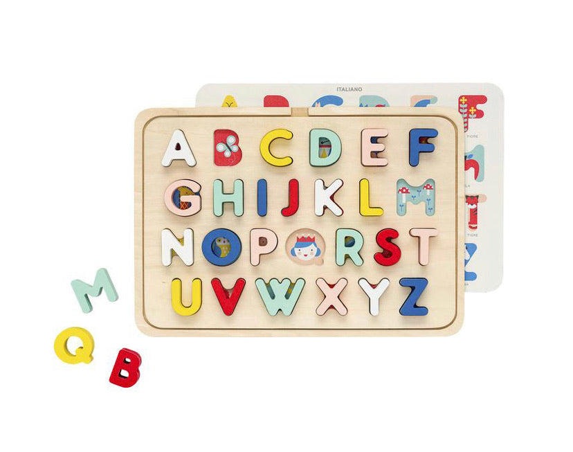 wooden multi-language alphabet tray puzzle