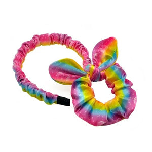 bunny ear velvet scrunchie and headband set