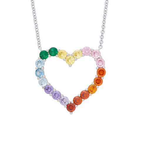 rainbow heart cz necklace