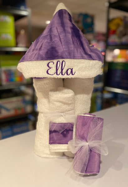 hooded towel with wash cloth and matching burp cloth