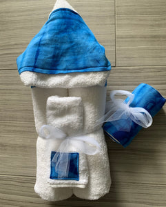 hooded towel with wash cloth and matching burp cloth