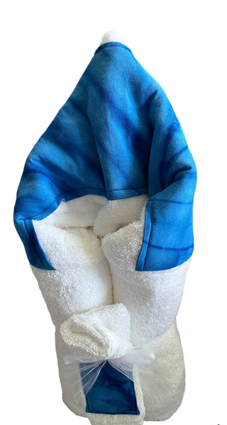 hooded towel with wash cloth and matching burp cloth