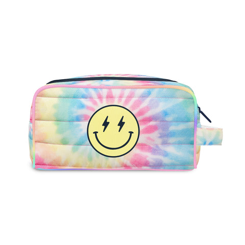 pastel tie dye puffer smile cosmetic case