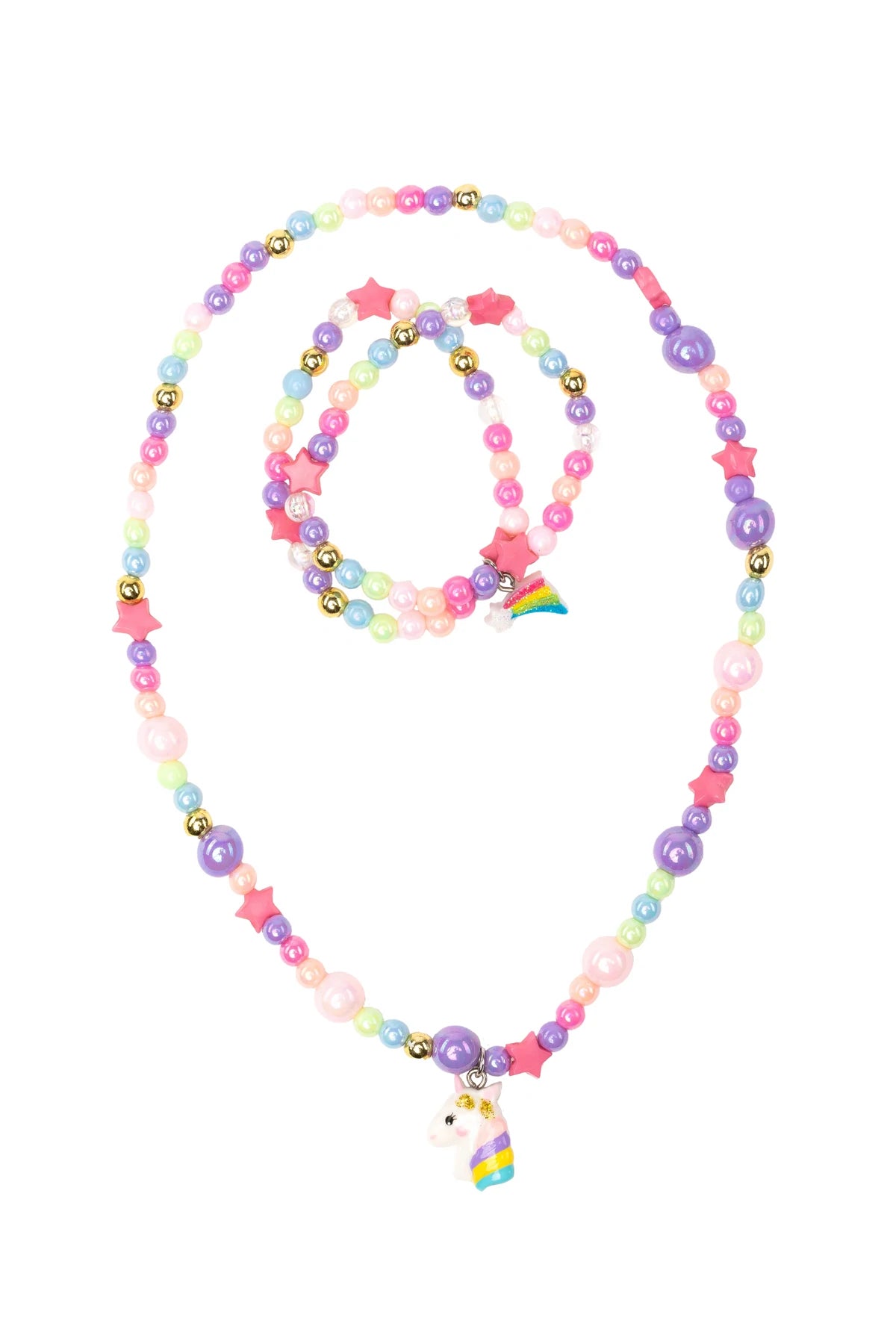 cheerful starry unicorn necklace bracelet set