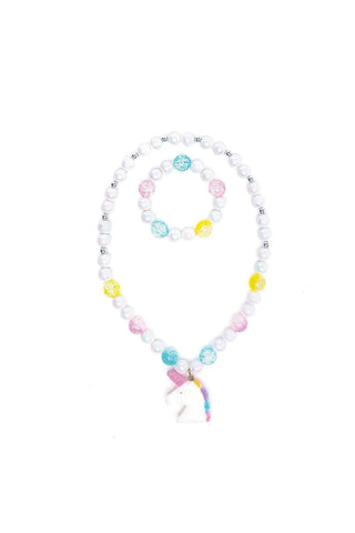 white unicorn necklace and bracelet set