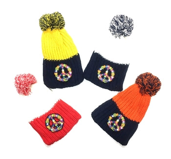 groovy peace pom pom hat