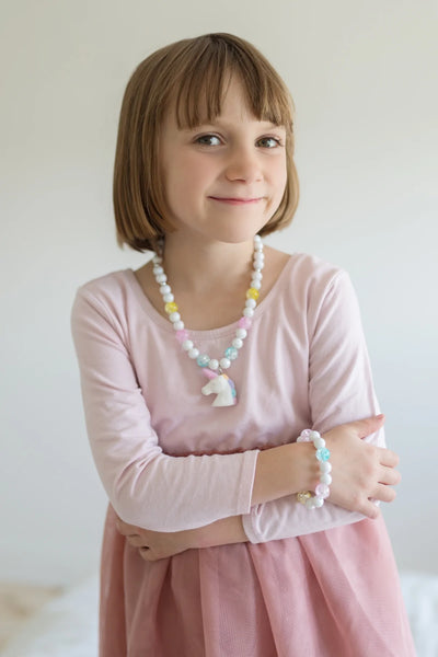 white unicorn necklace and bracelet set