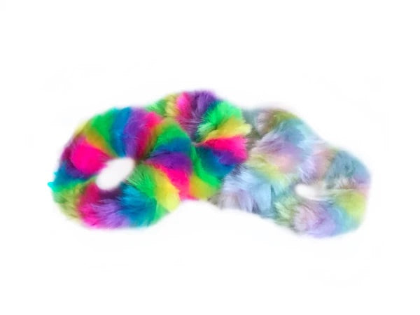 rainbow fuzzy scrunchies - 2 pack
