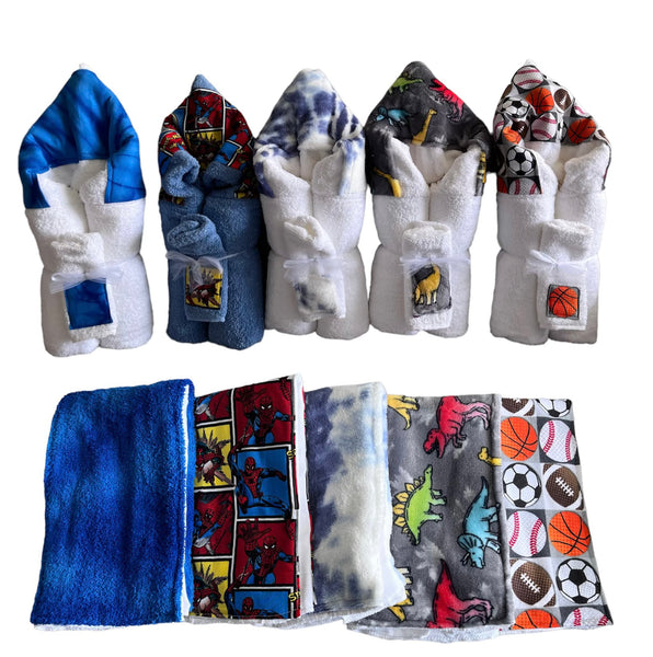 hooded towel with wash cloth and matching burp cloth
