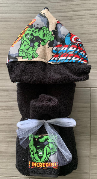 hooded towel with wash cloth and matching burp cloth