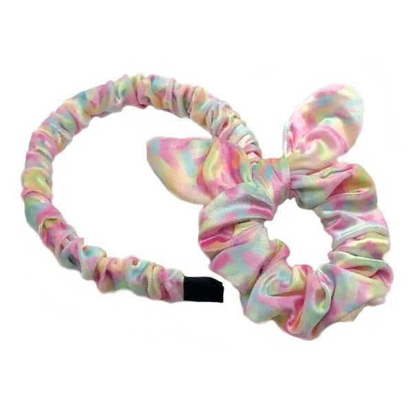 bunny ear velvet scrunchie and headband set