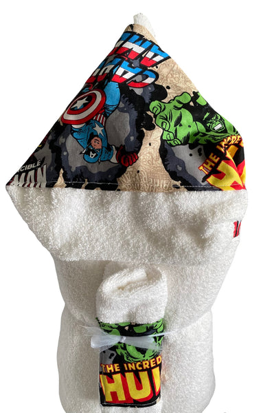 hooded towel with wash cloth and matching burp cloth